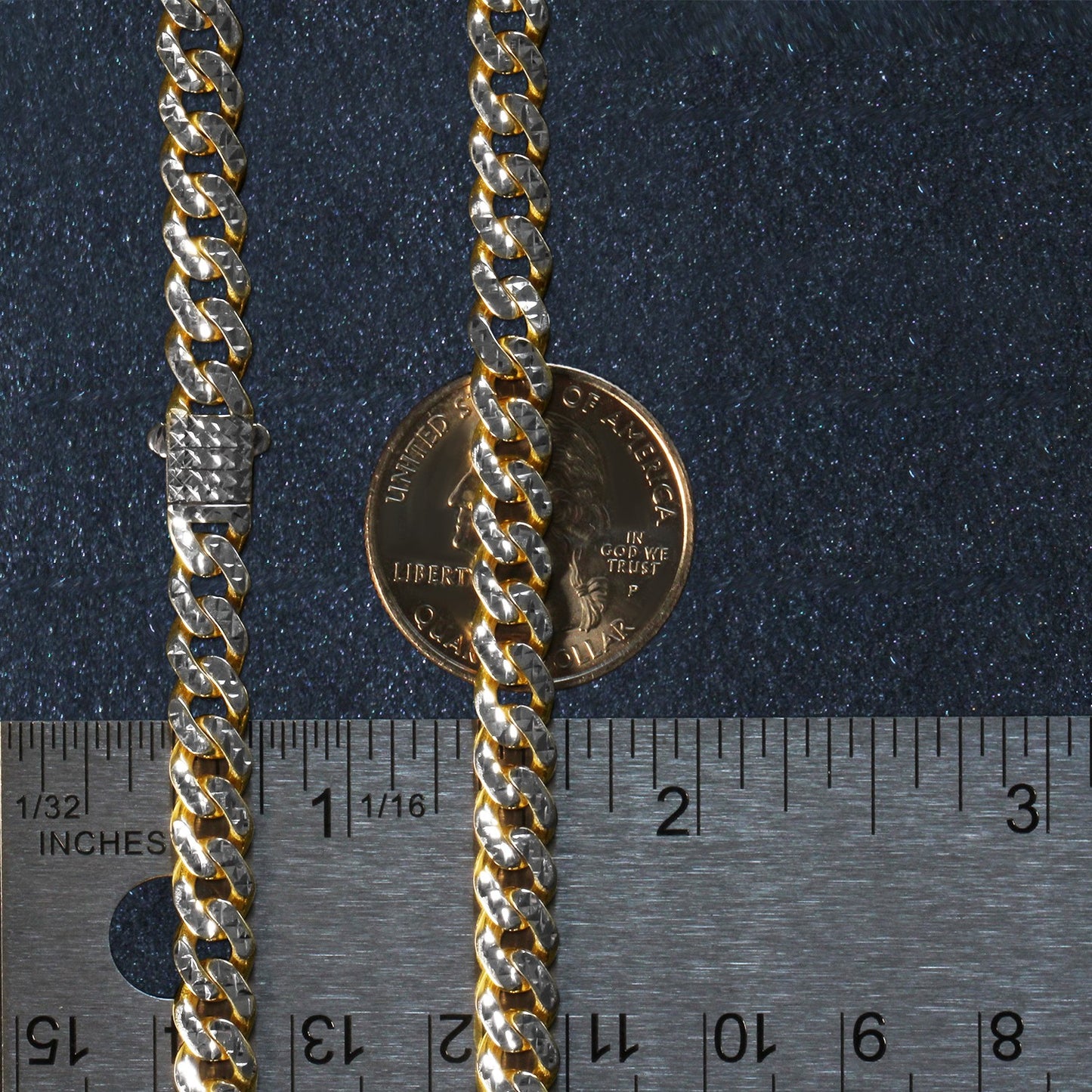 14k Yellow Gold White Pave High Polish Modern Lite Miami Cuban Chain (6.50 mm)