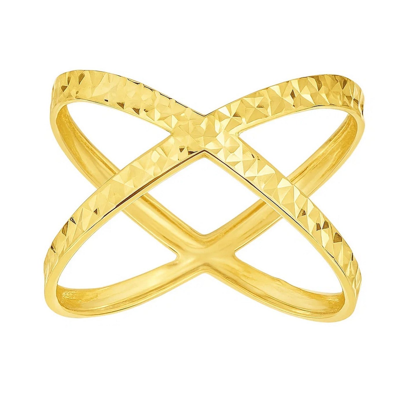 14k Yellow Gold Textured X Profile Ring