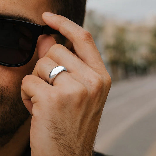 Sterling Silver Rhodium Plated Sculpted Domed Ring