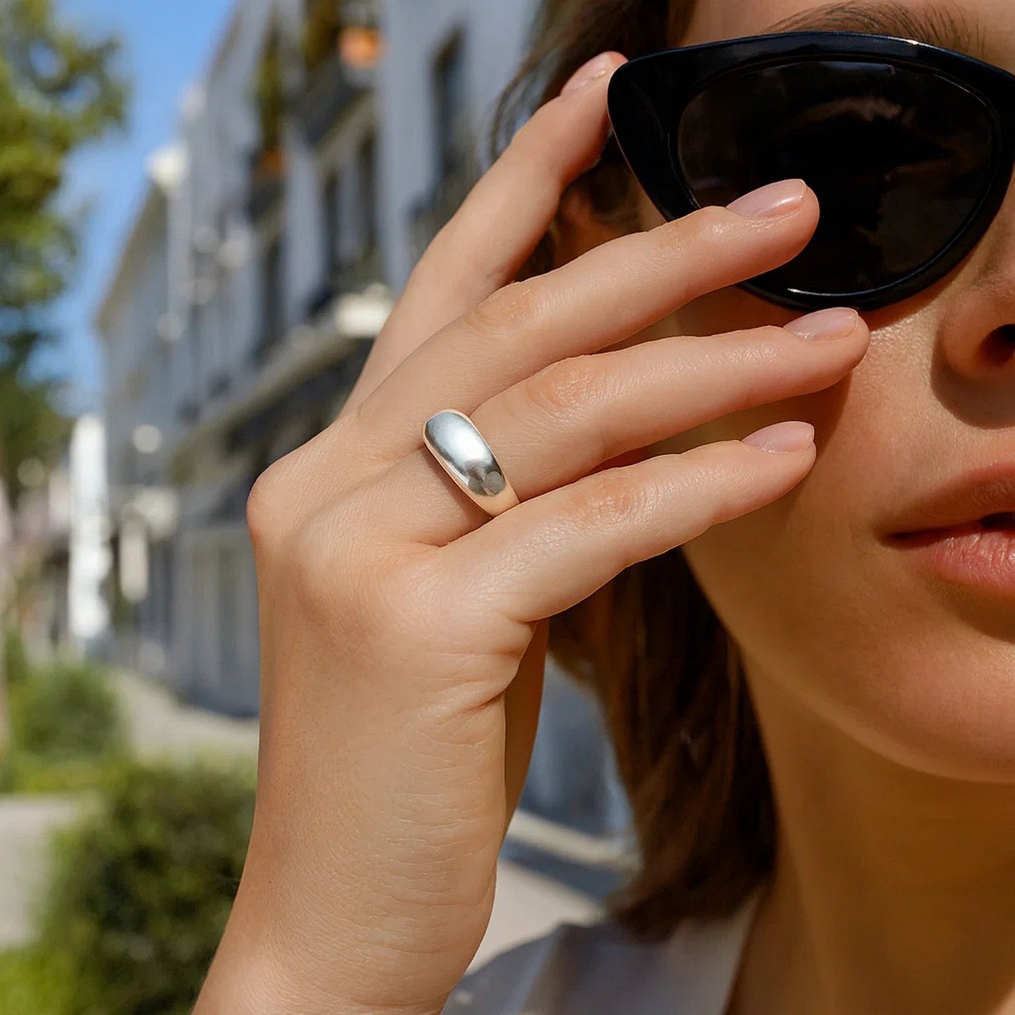 Sterling Silver Rhodium Plated Sculpted Domed Ring
