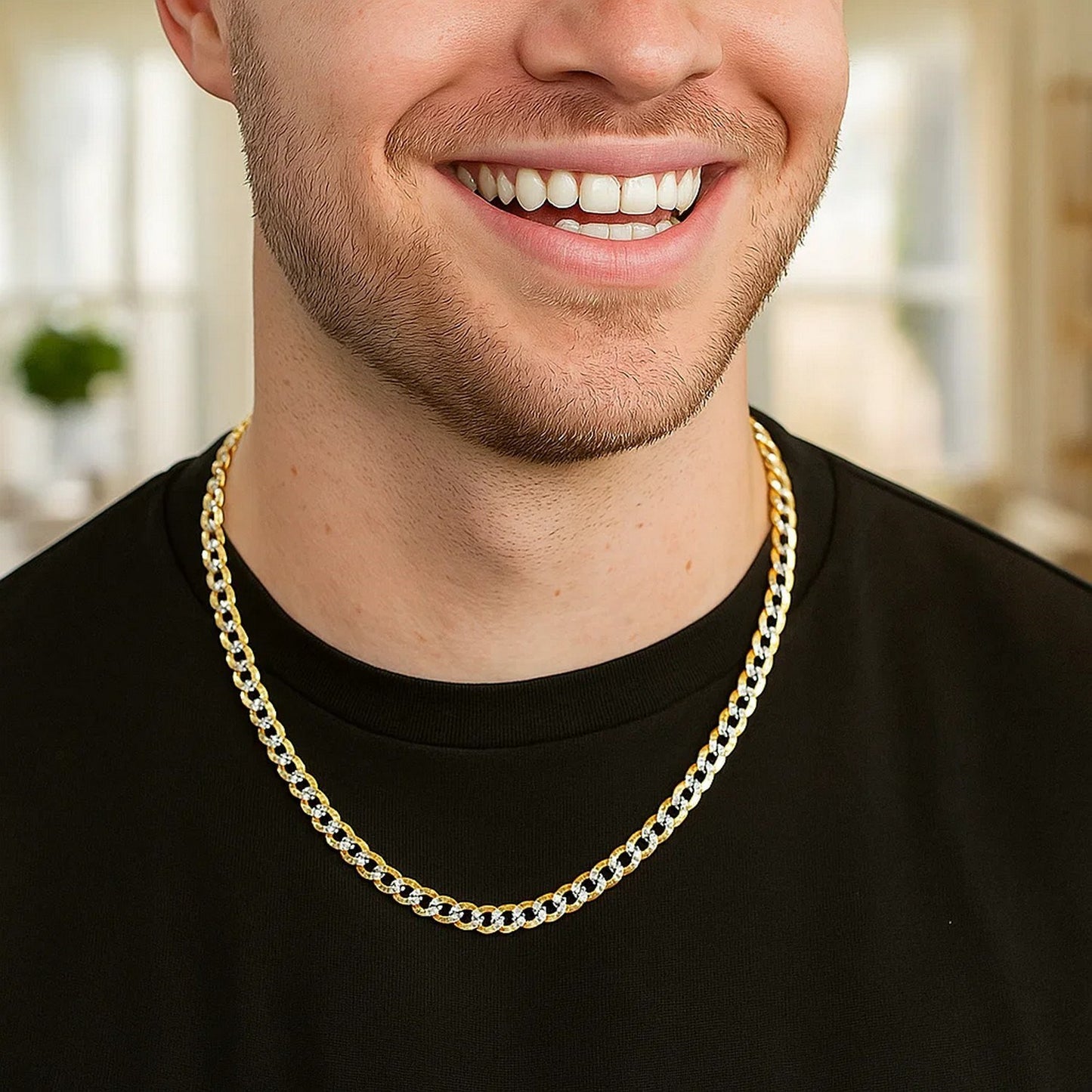 14k Two Tone Gold Pave Curb Chain – 3.60mm