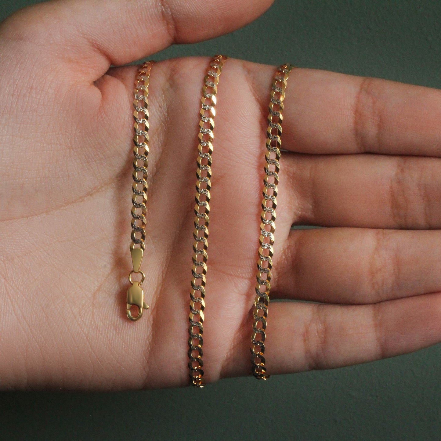 14k Two Tone Gold Pave Curb Chain – 3.60mm