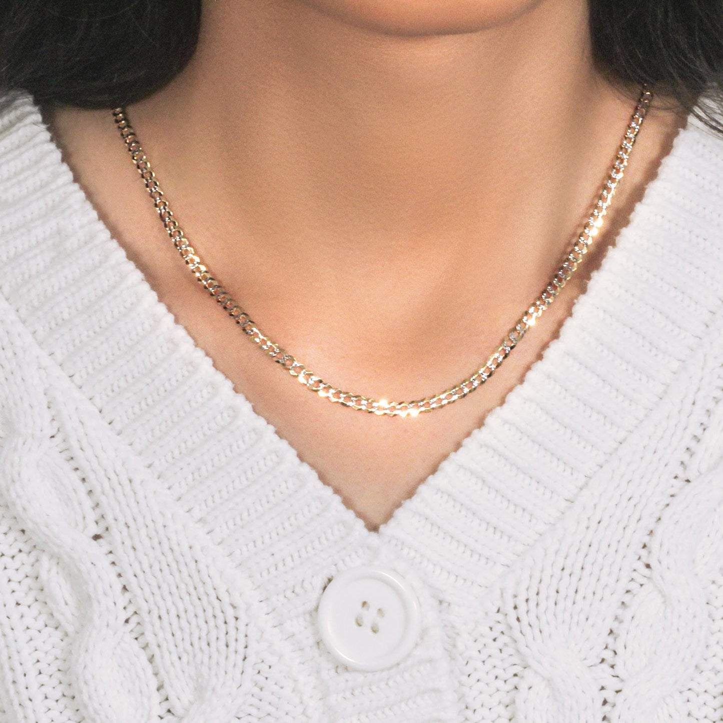 14k Two Tone Gold Pave Curb Chain – 3.60mm