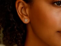 14K Yellow Gold Yours Truly Initial R Stud Earrings